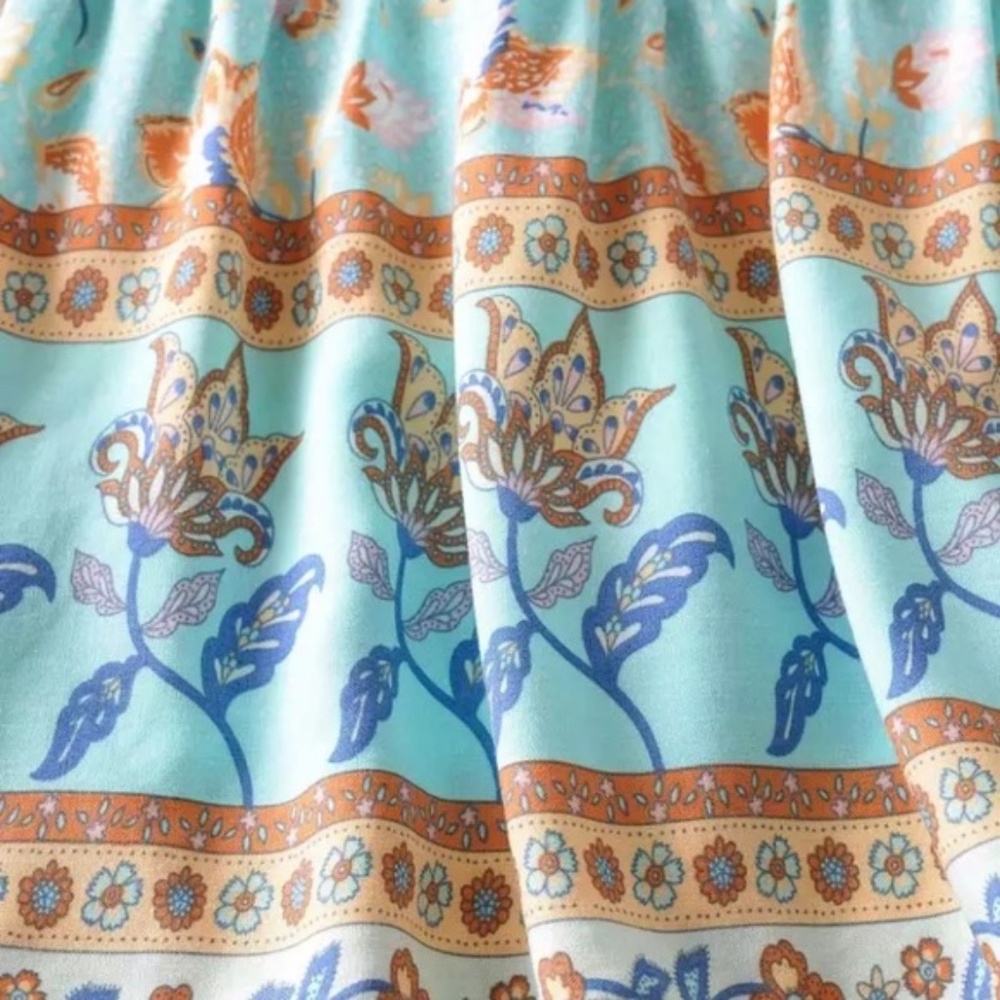 Bohemian Floral Light Blue Long Sleeve Dress - Picture 8 of 13